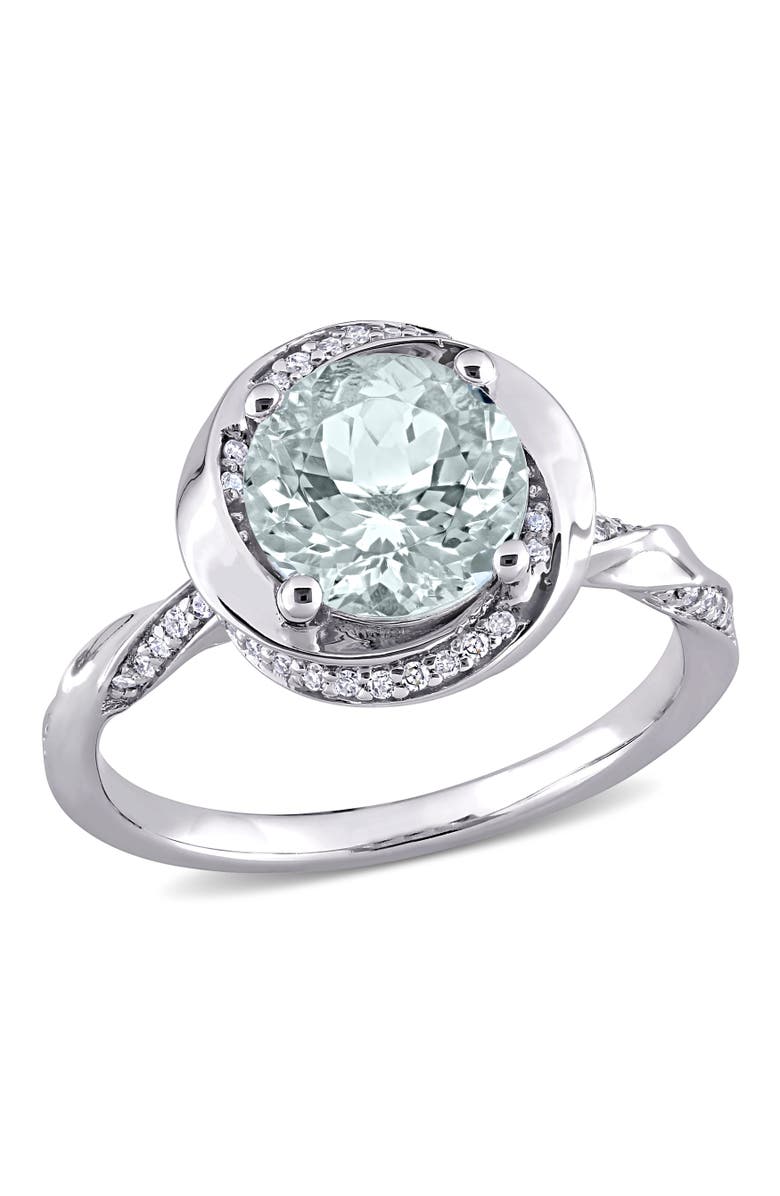 Julianna B. Aquamarine & Diamond Swirl Halo Ring 10k, Main, color, Aquamarine