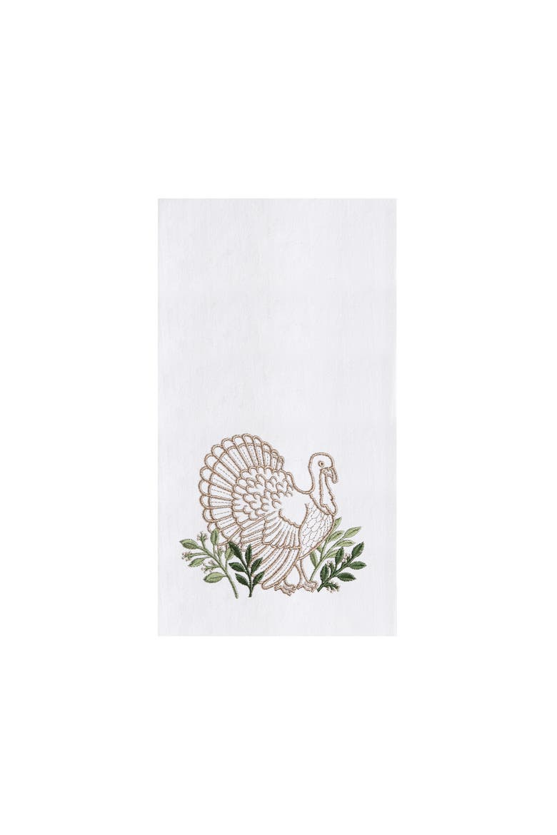 Thanksgiving Botanical Turkey 100% Cotton Embroidered Flour Sack Dishtowel, Main, color, White