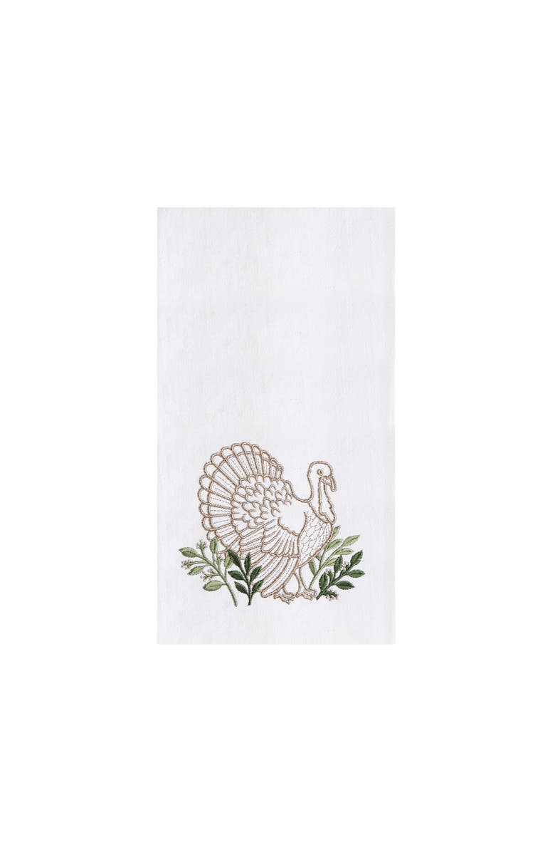 C&F Home Thanksgiving Botanical Turkey 100% Cotton Embroidered Flour Sack Dishtowel, Main, color, White