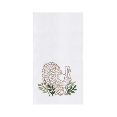 Thanksgiving Botanical Turkey 100% Cotton Embroidered Flour Sack Dishtowel