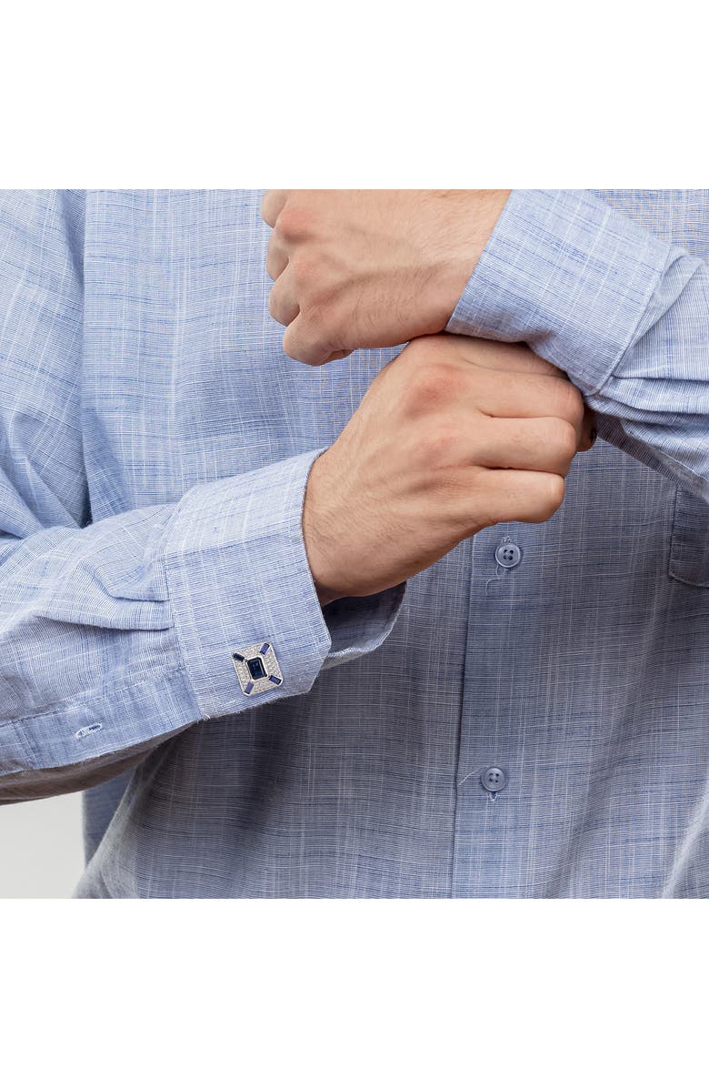 DELMAR Men's Lab Created Blue & White Sapphire Cuff Links, Alternate, color, 
