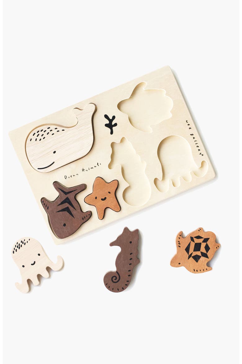 Ocean Nesting Blocks and Wooden Tray Puzzle Bundle, Alternate, color, Ocean