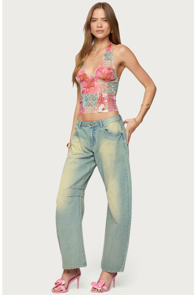 Catie Patchwork Mesh Halter Top, Alternate, color, PINK MIX