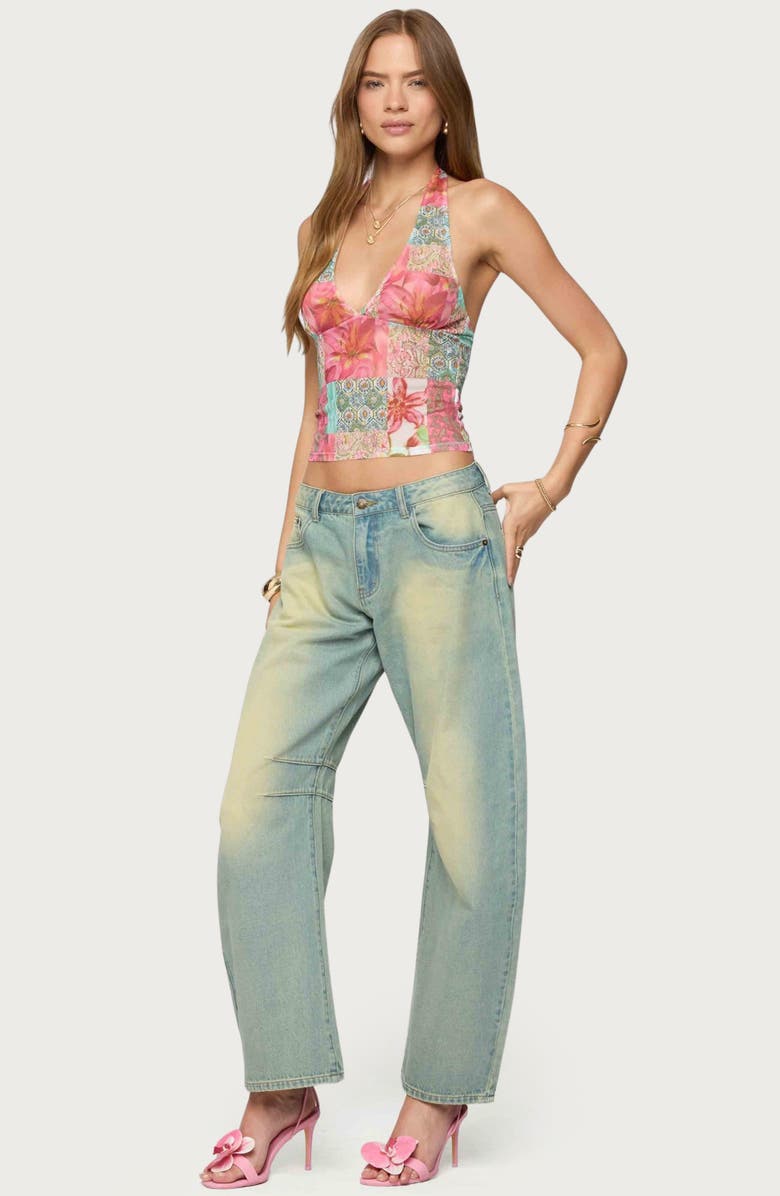 EDIKTED Catie Patchwork Mesh Halter Top, Alternate, color, Pink Mix