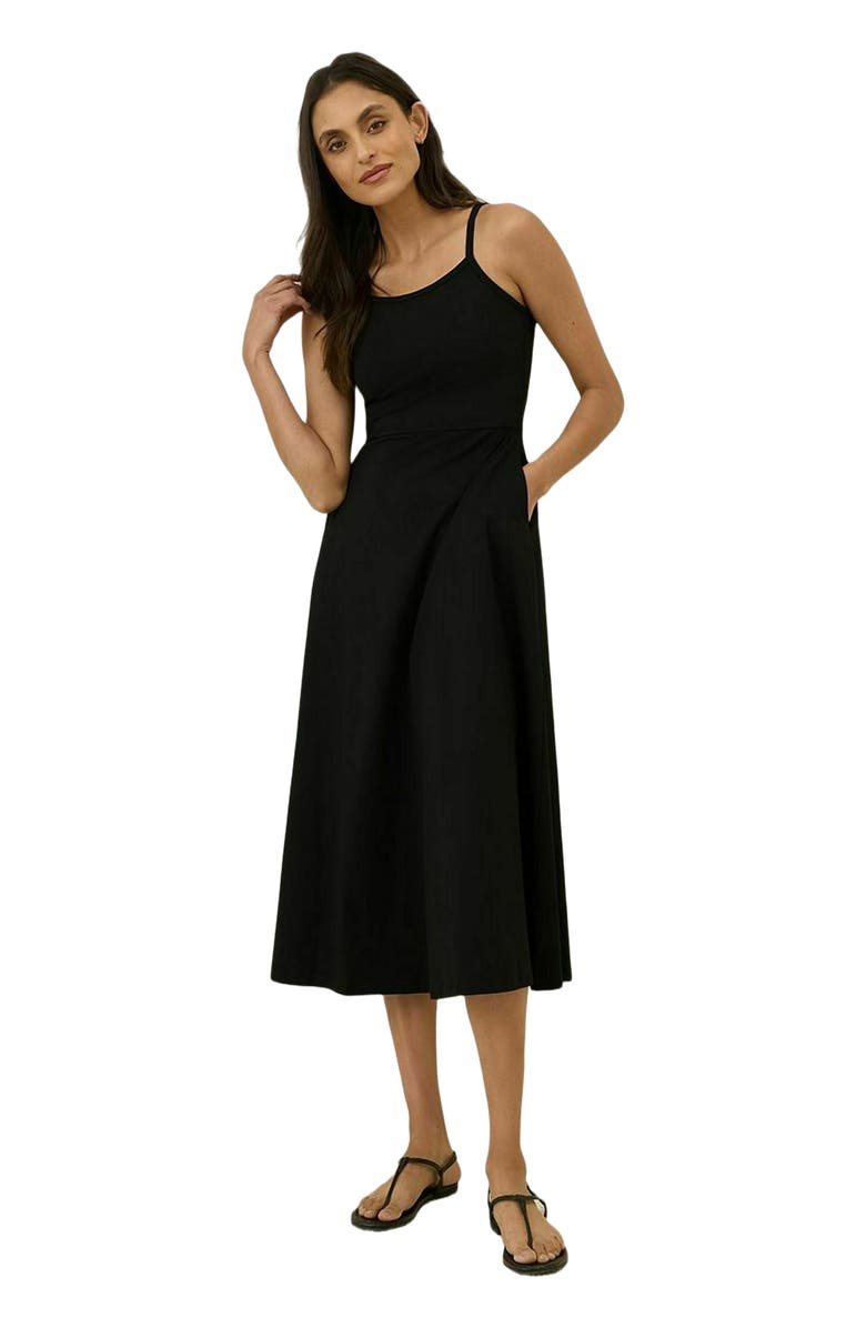 Pact Organic Cotton Fit & Flare Midi Dress, Alternate, color, Black