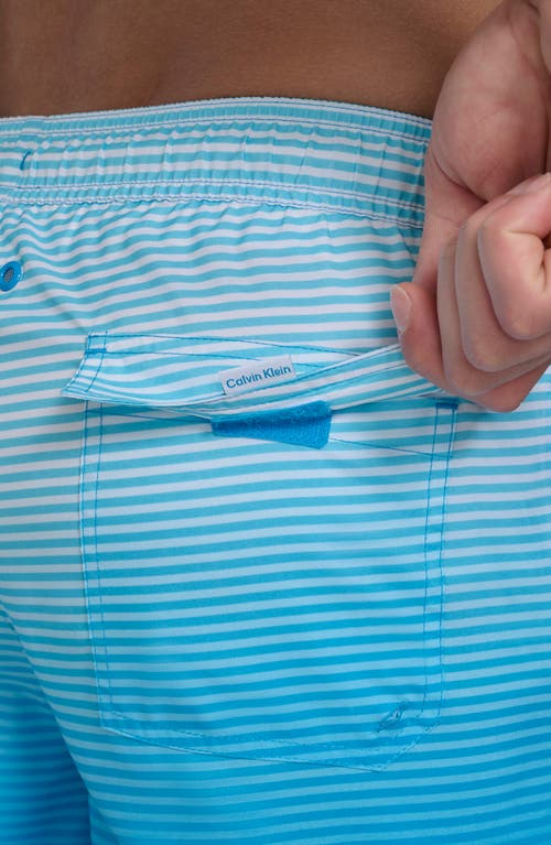 Calvin Klein Graphite Stripe Core Volley Swim Trunks In Blue