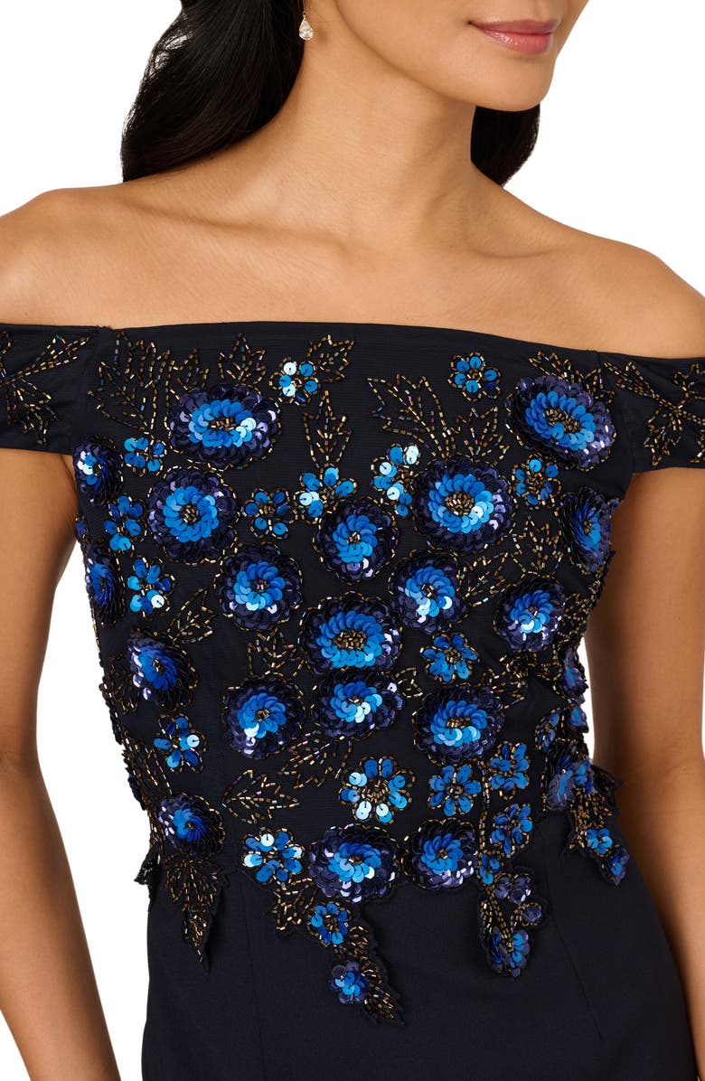 Adrianna Papell Embellished Crepe Column Gown, Alternate, color,