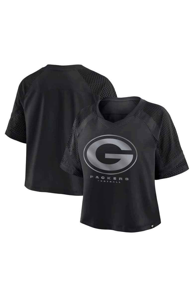 FANATICS Women's Fanatics Green Bay Packers Oversized Raglan V-Neck Blackout Fashion Jersey, Alternate, color, Black