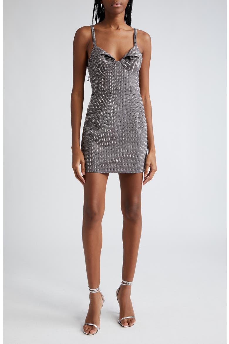 Crystal Embellished Ponte Jersey Minidress, Main, color, CHARCOAL