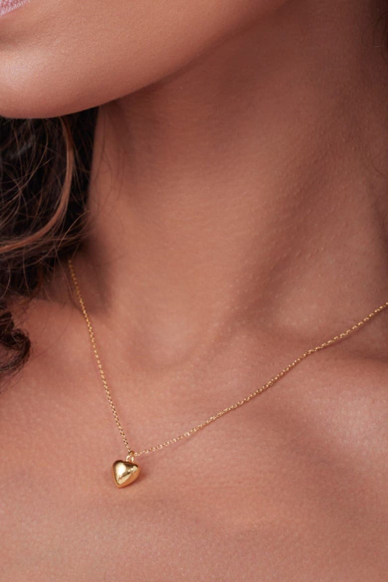 14k Gold Plated Puffed Heart Necklace Dainty Trendy Minimalist, Alternate, color, Gold