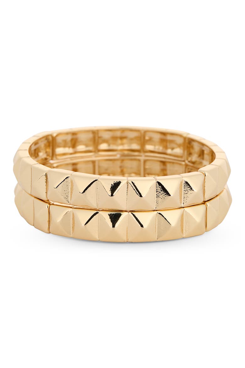 Set of 2 Pyramid Stud Stretch Bracelets, Main, color, GOLD