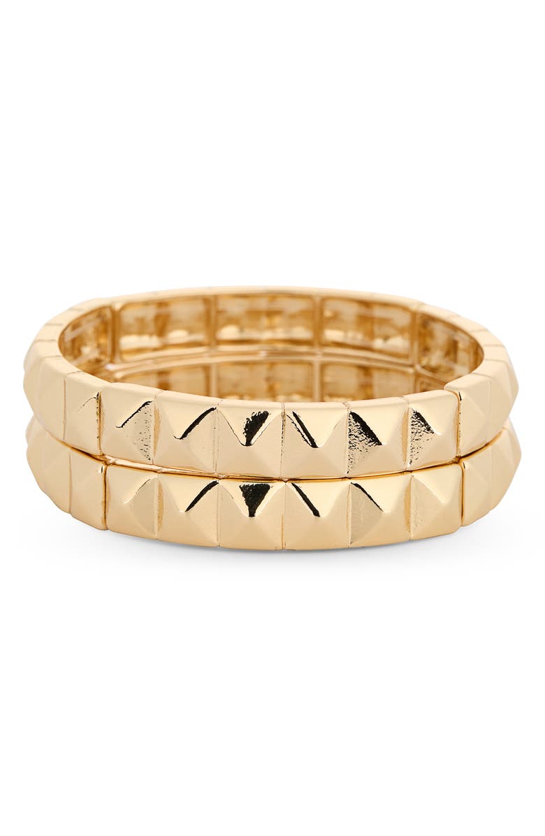 NORDSTROM RACK Set of 2 Pyramid Stud Stretch Bracelets, Main, color, Gold
