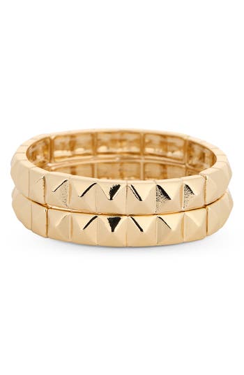 Nordstrom Rack Set Of 2 Pyramid Stud Stretch Bracelets In Gold