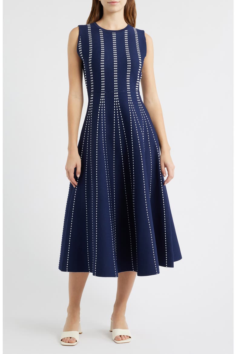 Contrast Piping Sleeveless Midi Sweater Dress, Main, color, NAVY/ WHITE