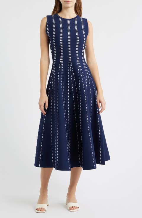Contrast Piping Sleeveless Midi Sweater Dress