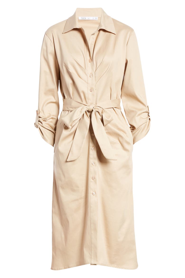 Tie Front Long Sleeve Shirtdress, Alternate, color, TAUPE