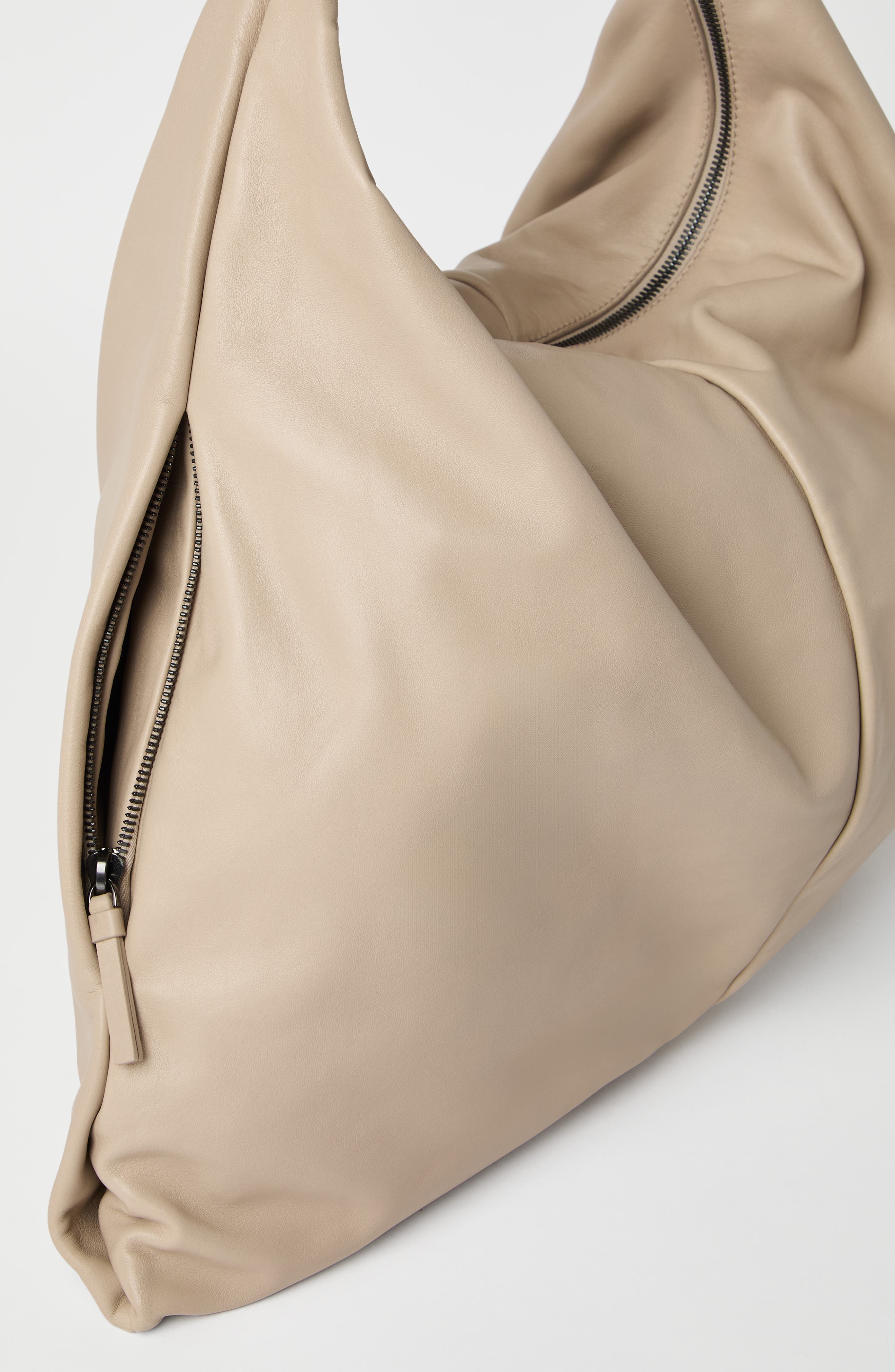 Brunello Cucinelli Nappa leather Hobo Swing bag, Alternate, color, Beige