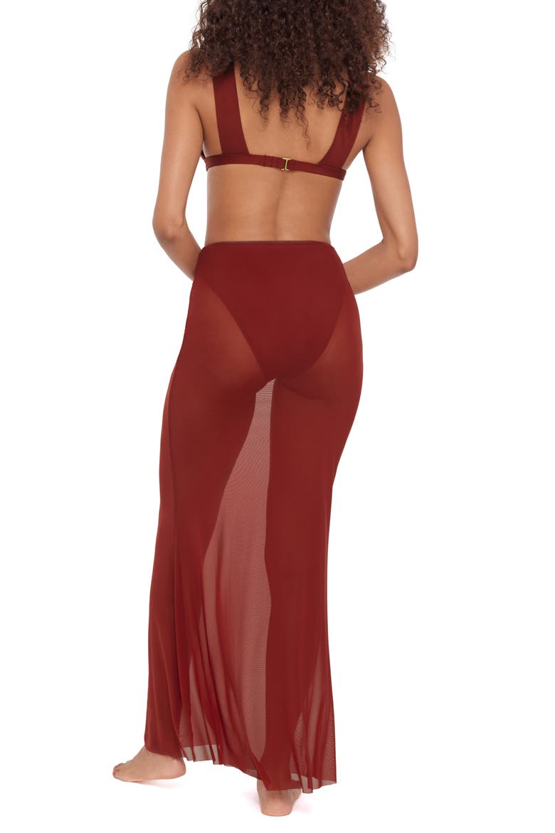 Ruched Sheer Mesh Cover-Up Maxi Skirt, Alternate, color, SANGRIA