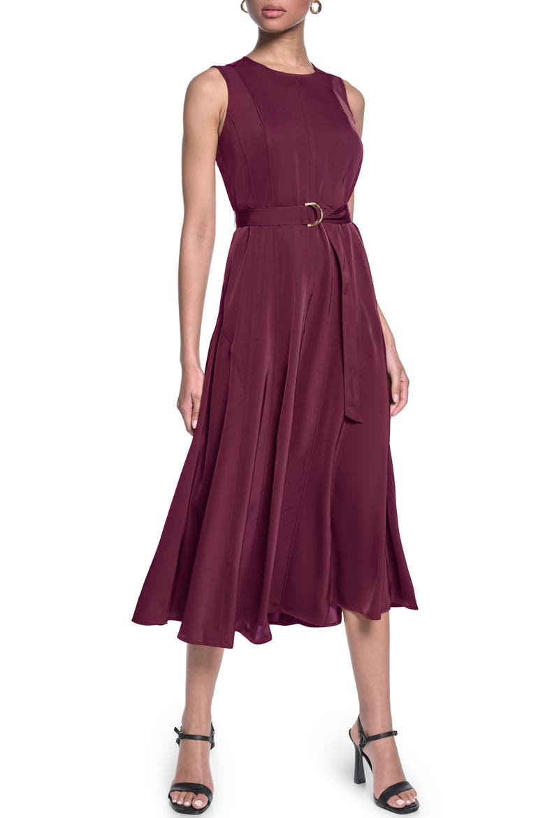 Belted Sleeveless Midi Dress, Main, color, PORT