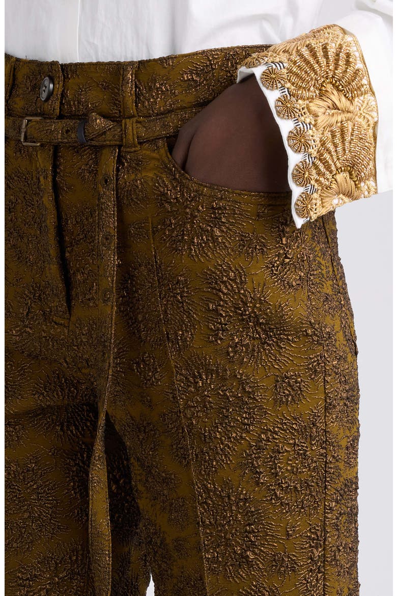 Persy Floral Jacquard Ankle Pants, Alternate, color, KHAKI