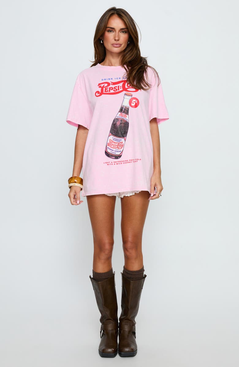 Princess Polly Pepsi Cola Oversize Cotton Graphic T-Shirt, Alternate, color, Washed Pink