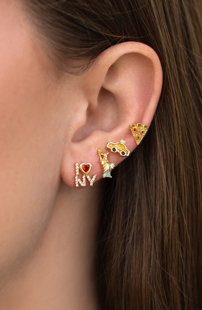 Girls Crew Big Apple Set of 4 Assorted Single Stud Earrings, Alternate, color, Gold