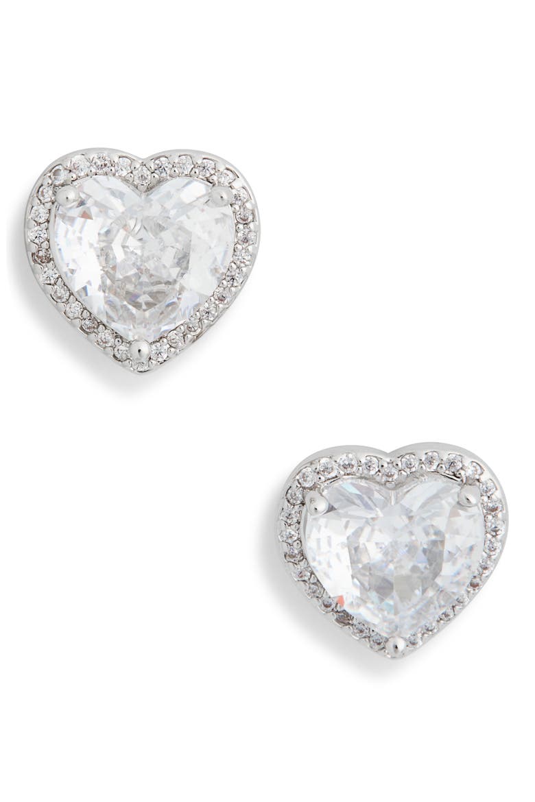 my love pavé cubic zirconia stud earrings, Alternate, color, CLEAR/ SILVER