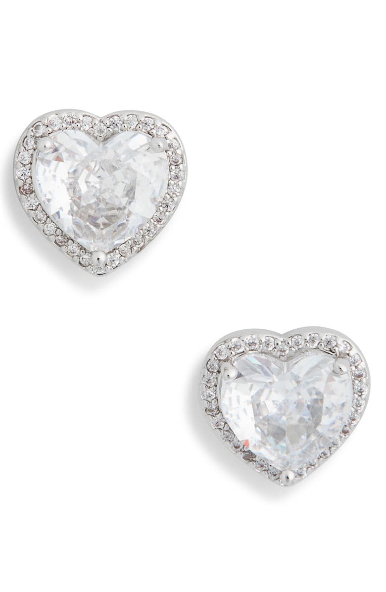 Kate Spade New York my love pavé cubic zirconia stud earrings, Alternate, color, Clear/ Silver
