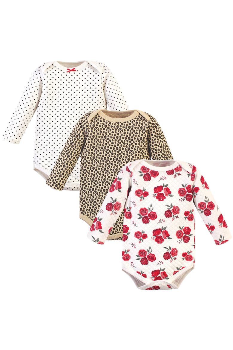 Quilted Long Sleeve Cotton Bodysuits, Main, color, Rose Leopard