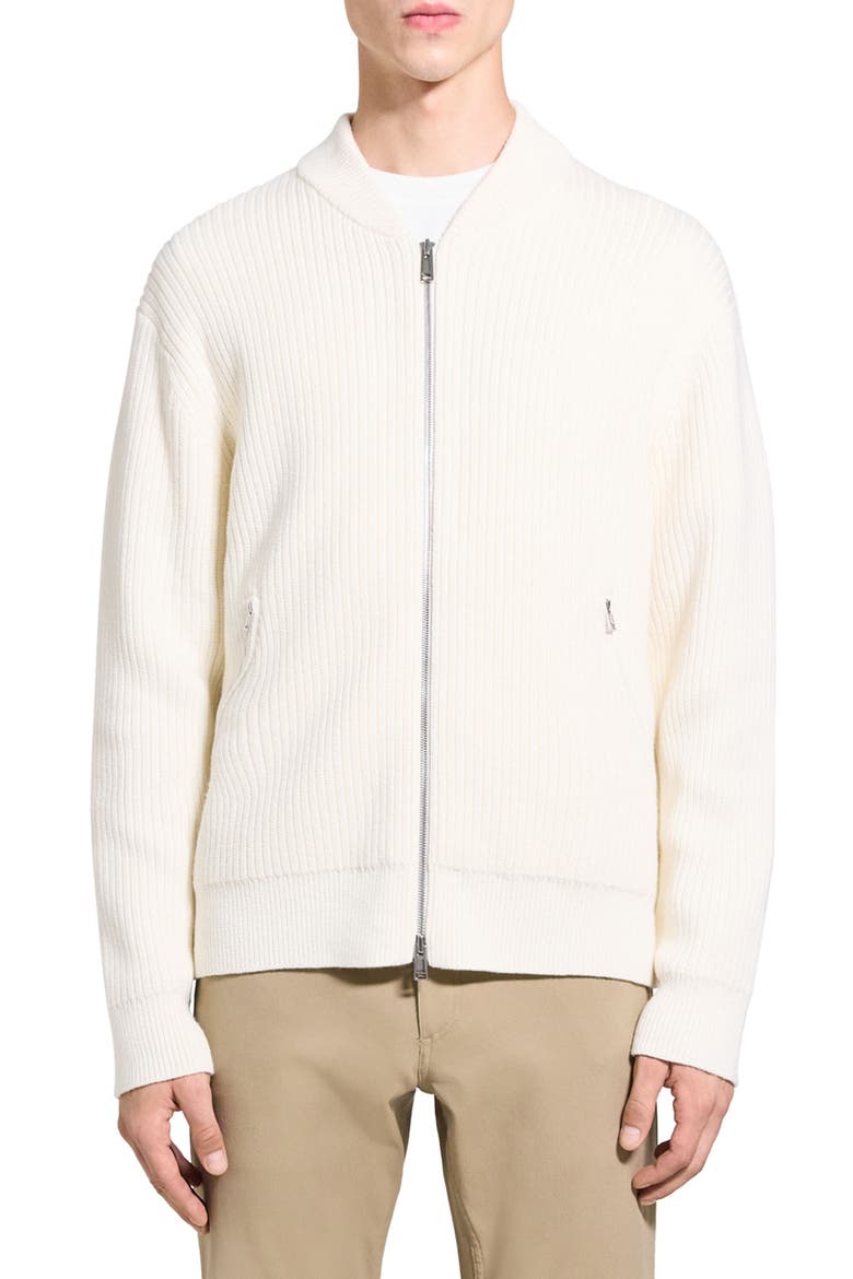 Ryke Cashton Rib Cotton & Cashmere Blend Zip-Up Cardigan, Main, color, IVORY