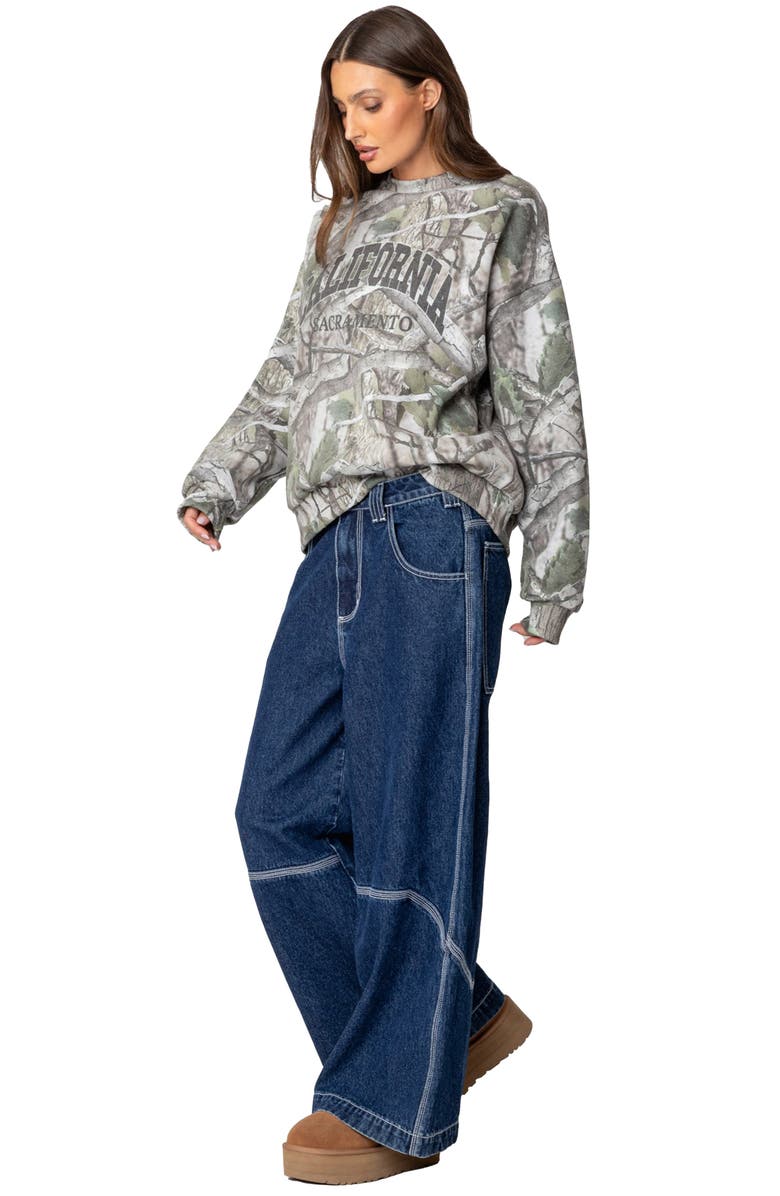 EDIKTED Cali Baby Oversize Camo Sweatshirt, Alternate, color, Olive