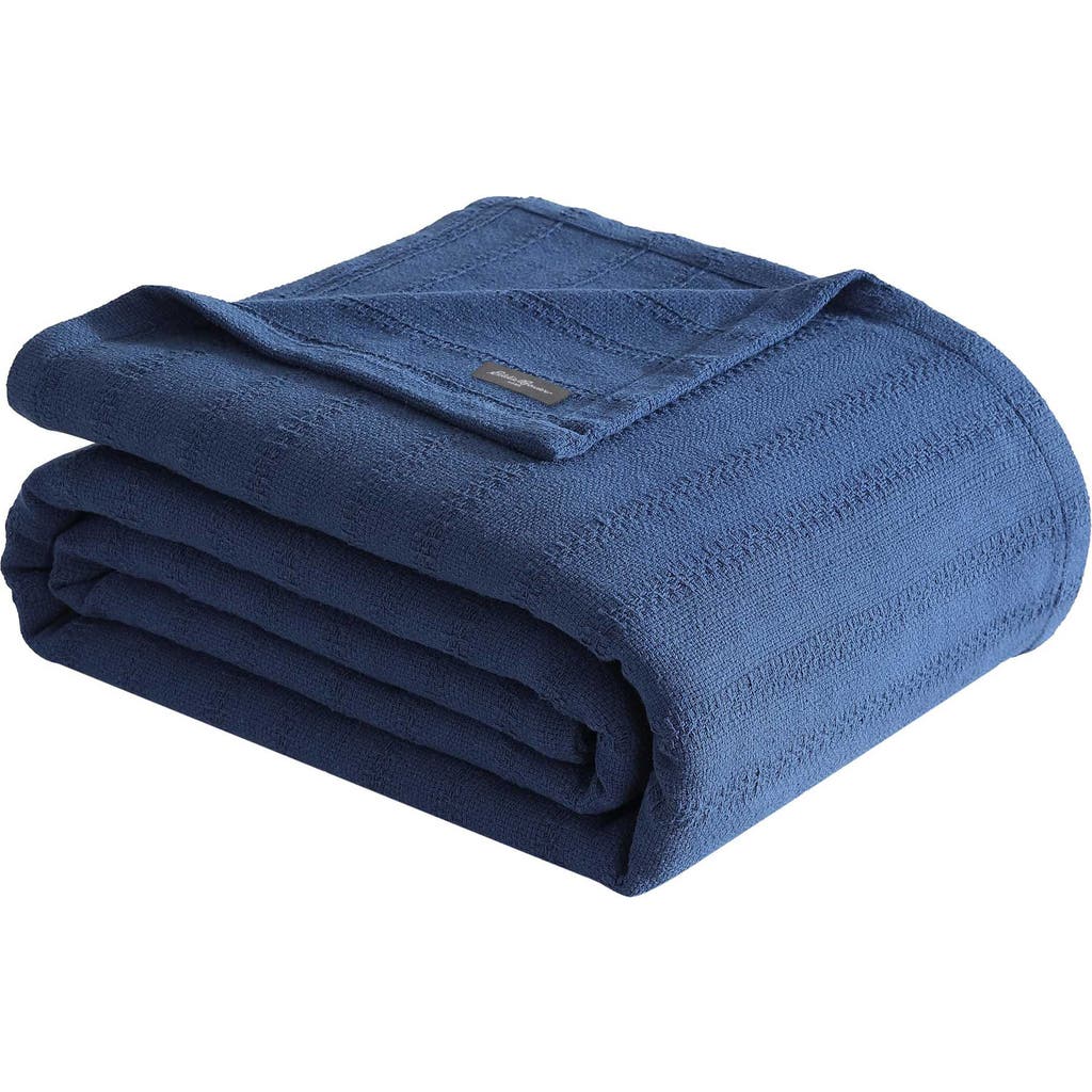 Eddie Bauer Variegated Weave Stripe Cotton Blanket In Dark Blue