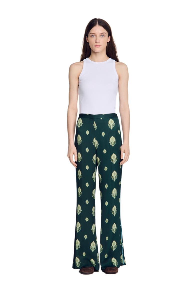Paisley-print floaty trousers, Alternate, color, Green