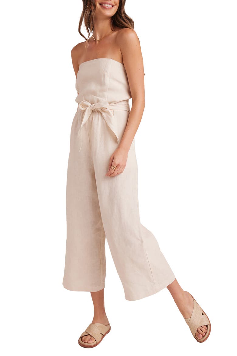 Strapless Linen Crop Wide Leg Jumpsuit, Main, color, SAMBA TAN