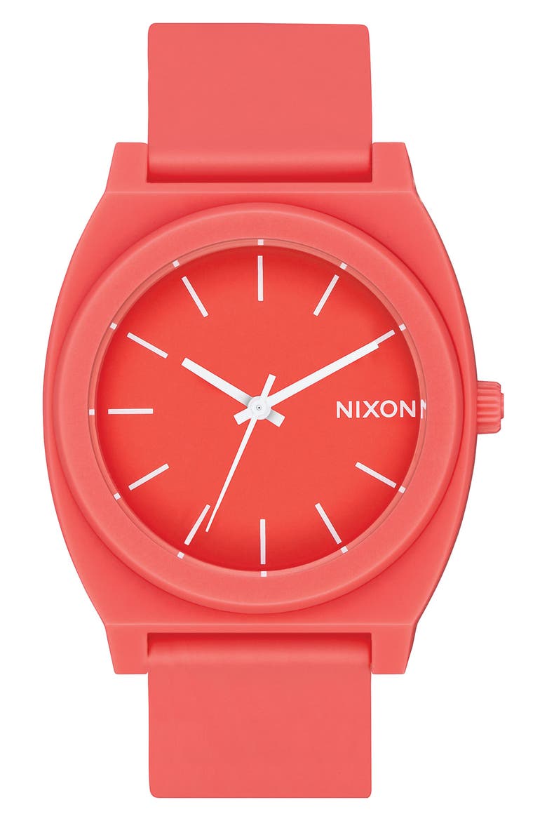 Time Teller P Polyurethane Strap Watch, 40mm, Main, color, CORAL