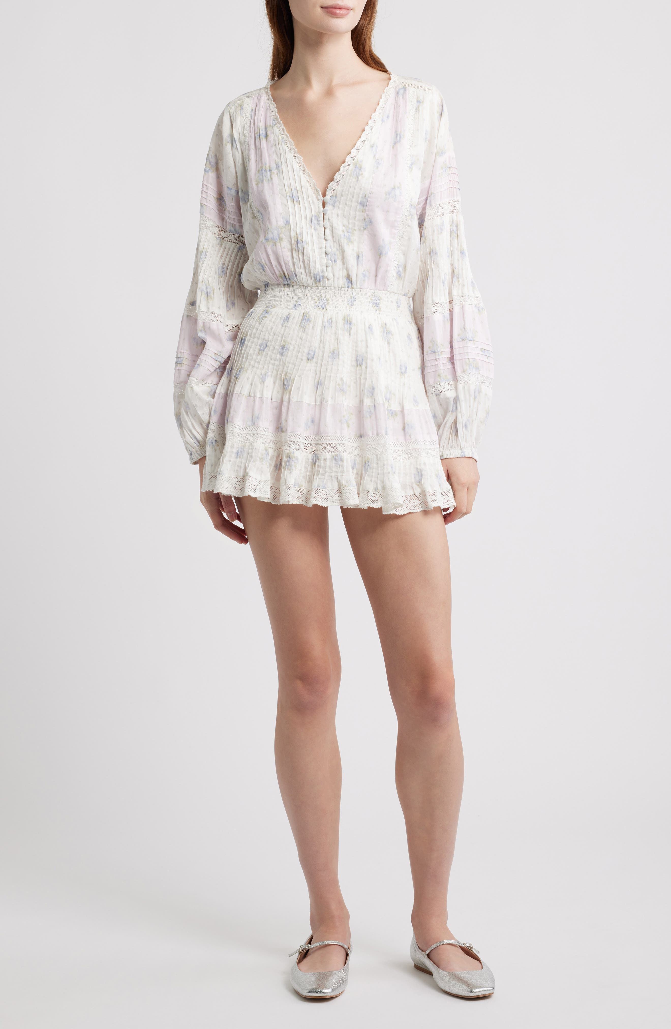 Winfrey Smocked Lace Long Sleeve Minidress