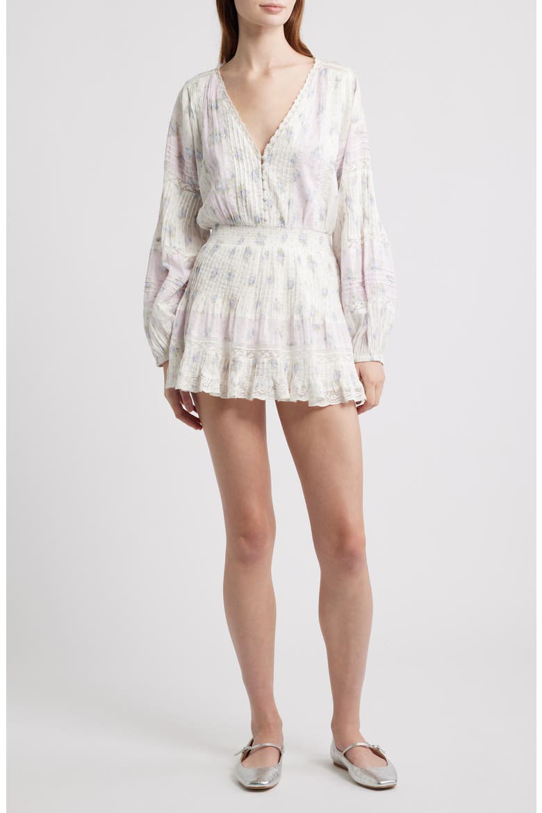 Winfrey Smocked Lace Long Sleeve Minidress, Main, color, LILAC VANILLA