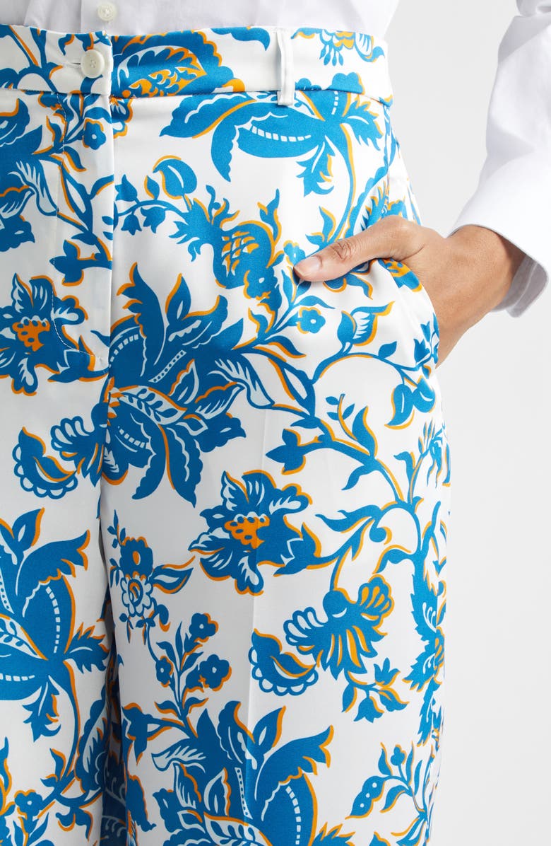 Etro Floral Print Crop Wide Leg Pants, Alternate, color, Print On White Base
