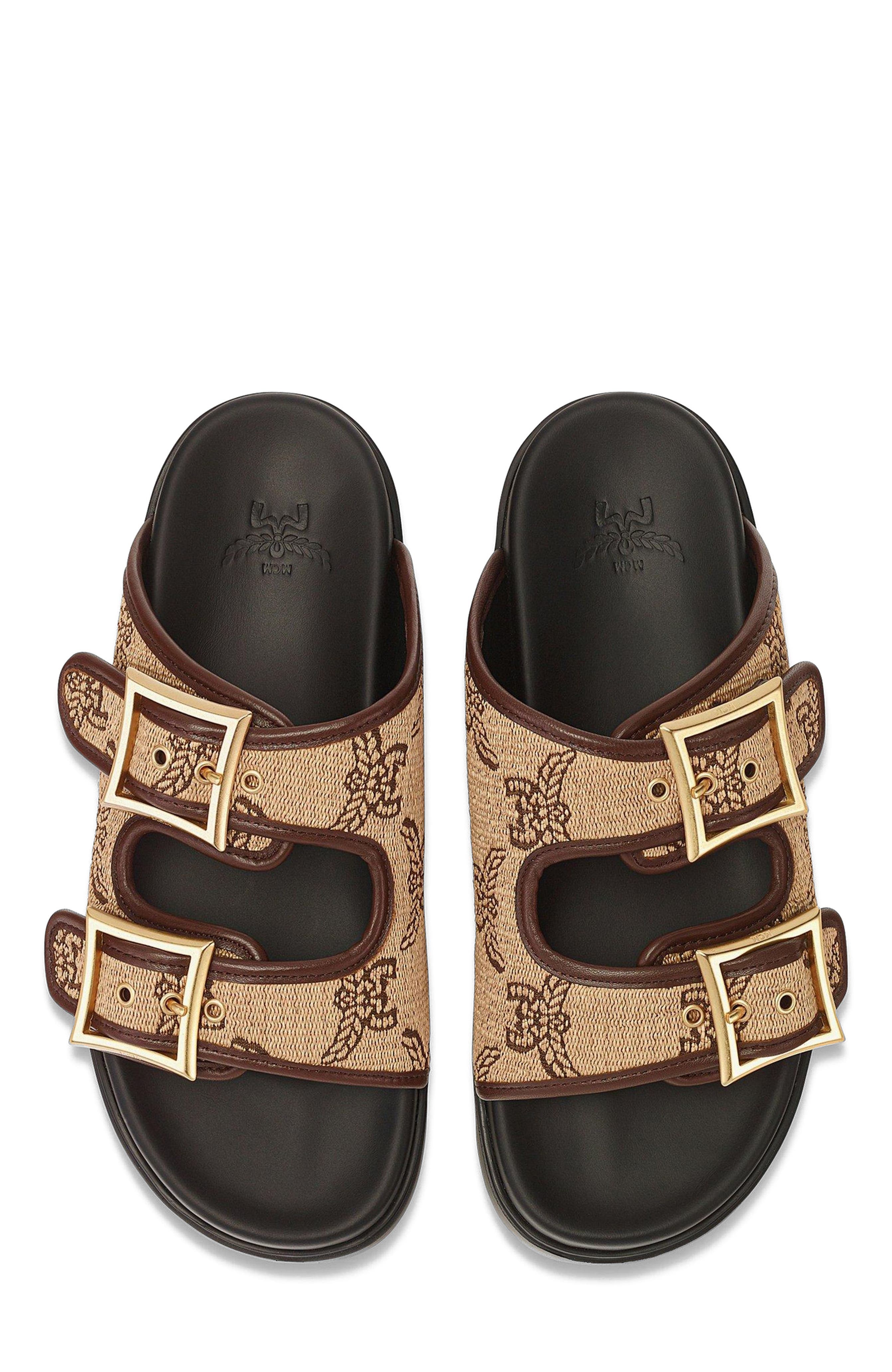 MCM Sandals in Lauretos Raffia Jacquard, Alternate, color, Beige