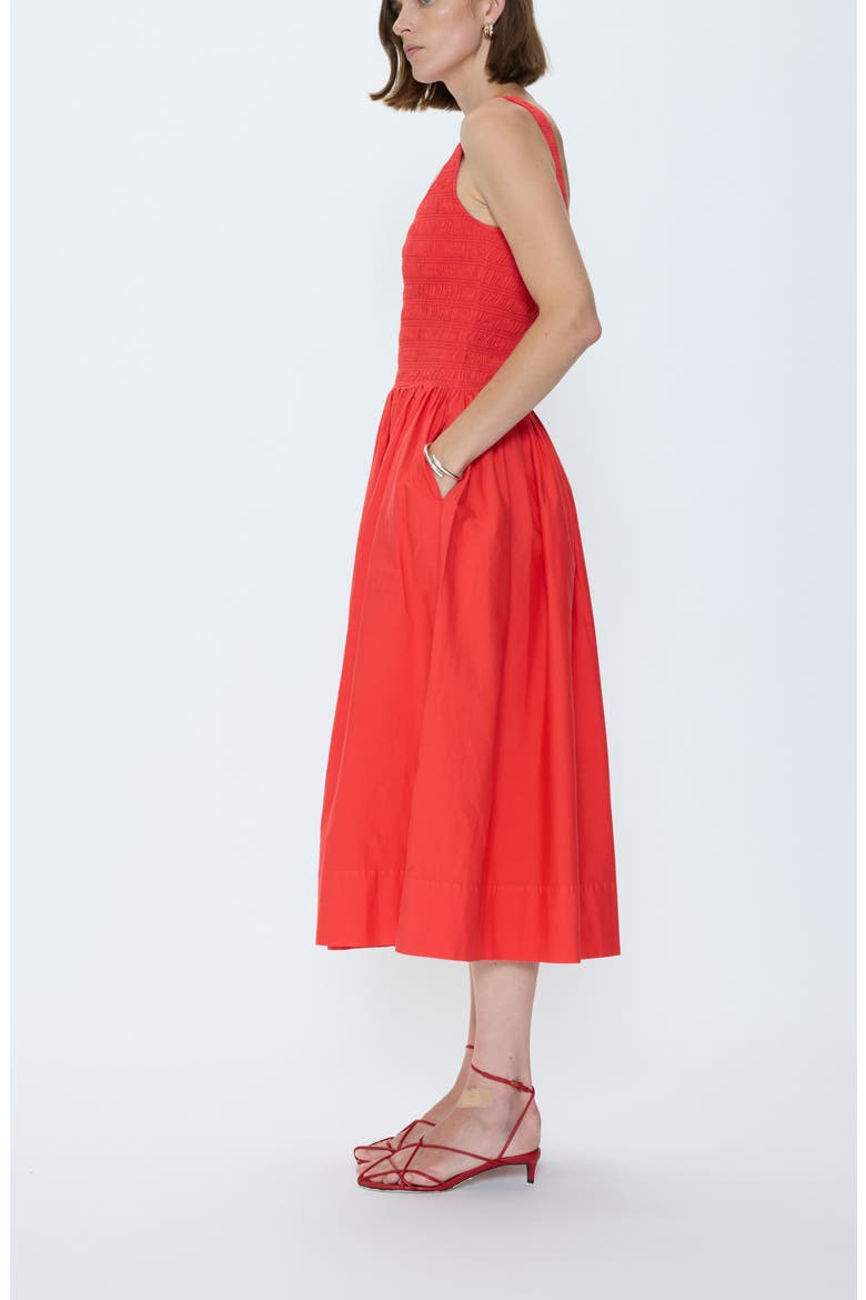 Alessia Smocked Drop-Waist Stretch Cotton Midi Dress, Alternate, color, MARASCHINO