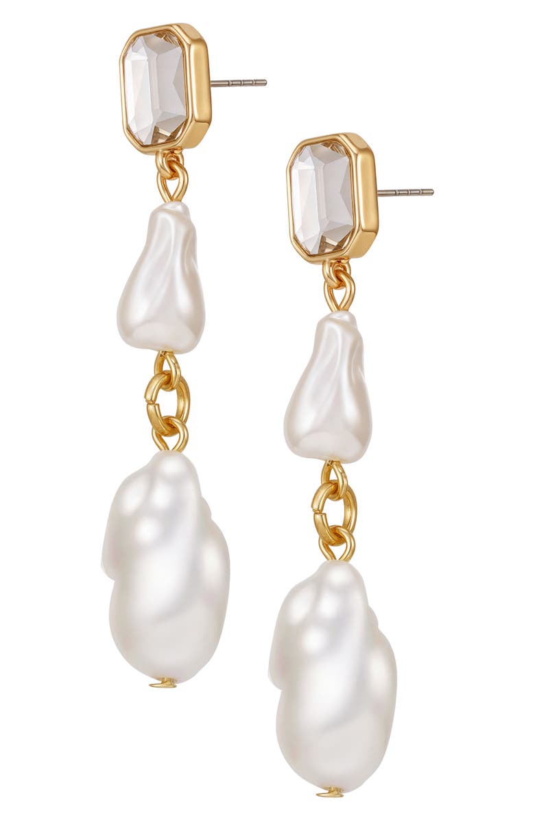 GUESS Crystal & Baroque Pearl Drop Earrings, Alternate, color, Gold Tone