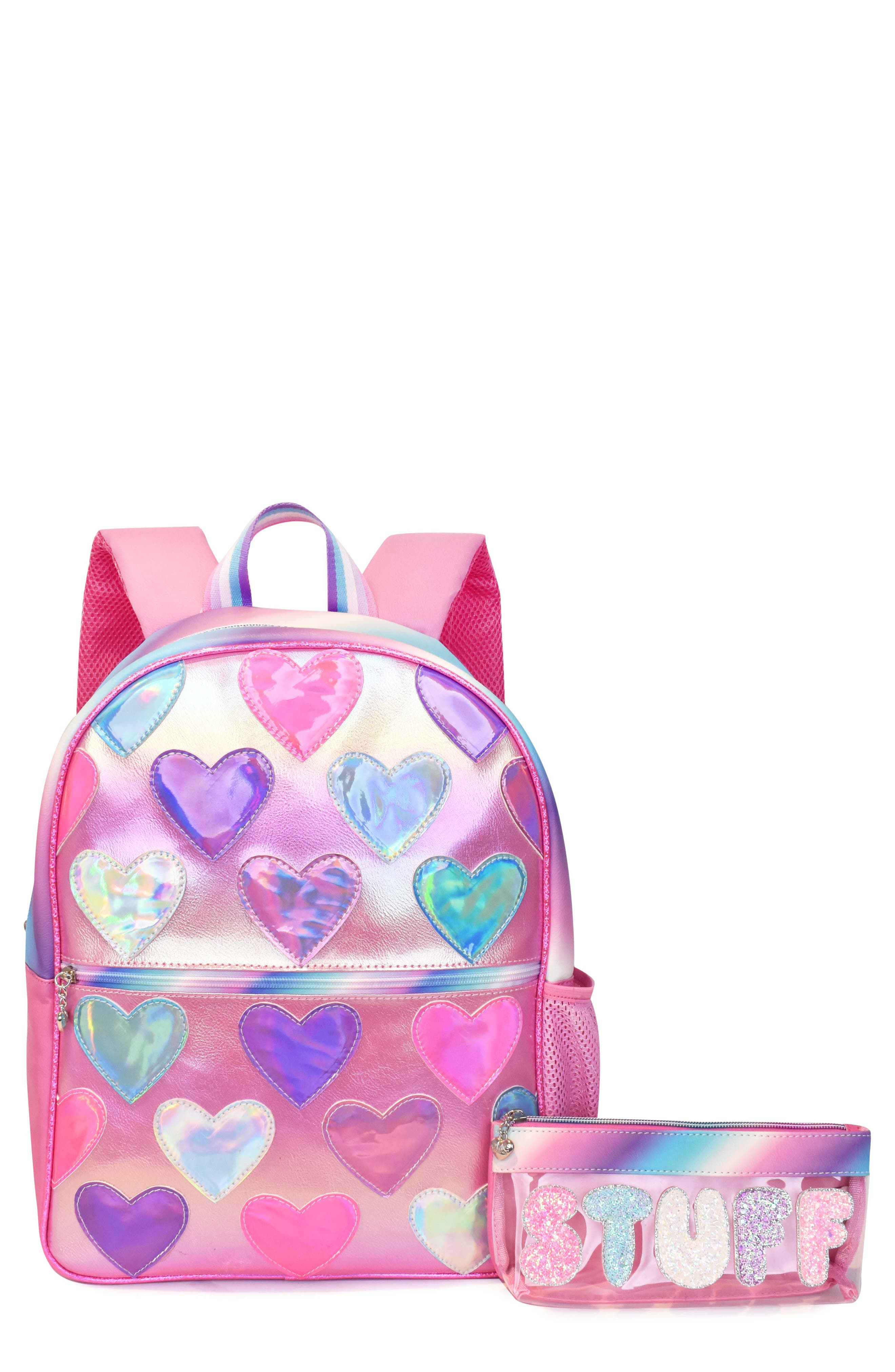 OMG Accessories Kids' Heart Backpack & Stuff Pouch Set, Main, color, 