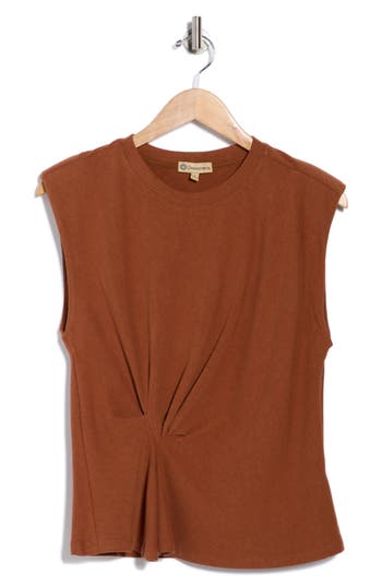 Democracy Side Drape Knit Sleeveless Top In Brown