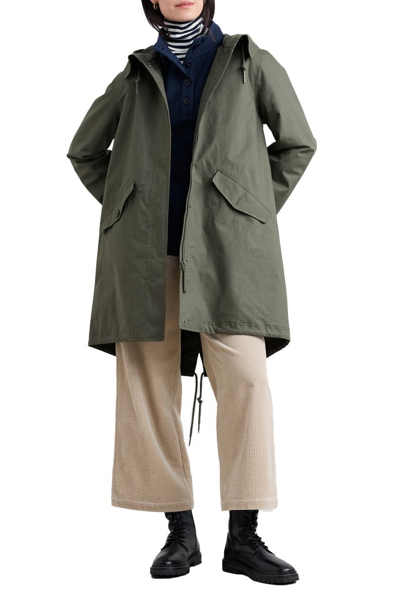 Seafaring Waterproof Linen & Cotton Hooded Coat, Main, color, TRELLIS