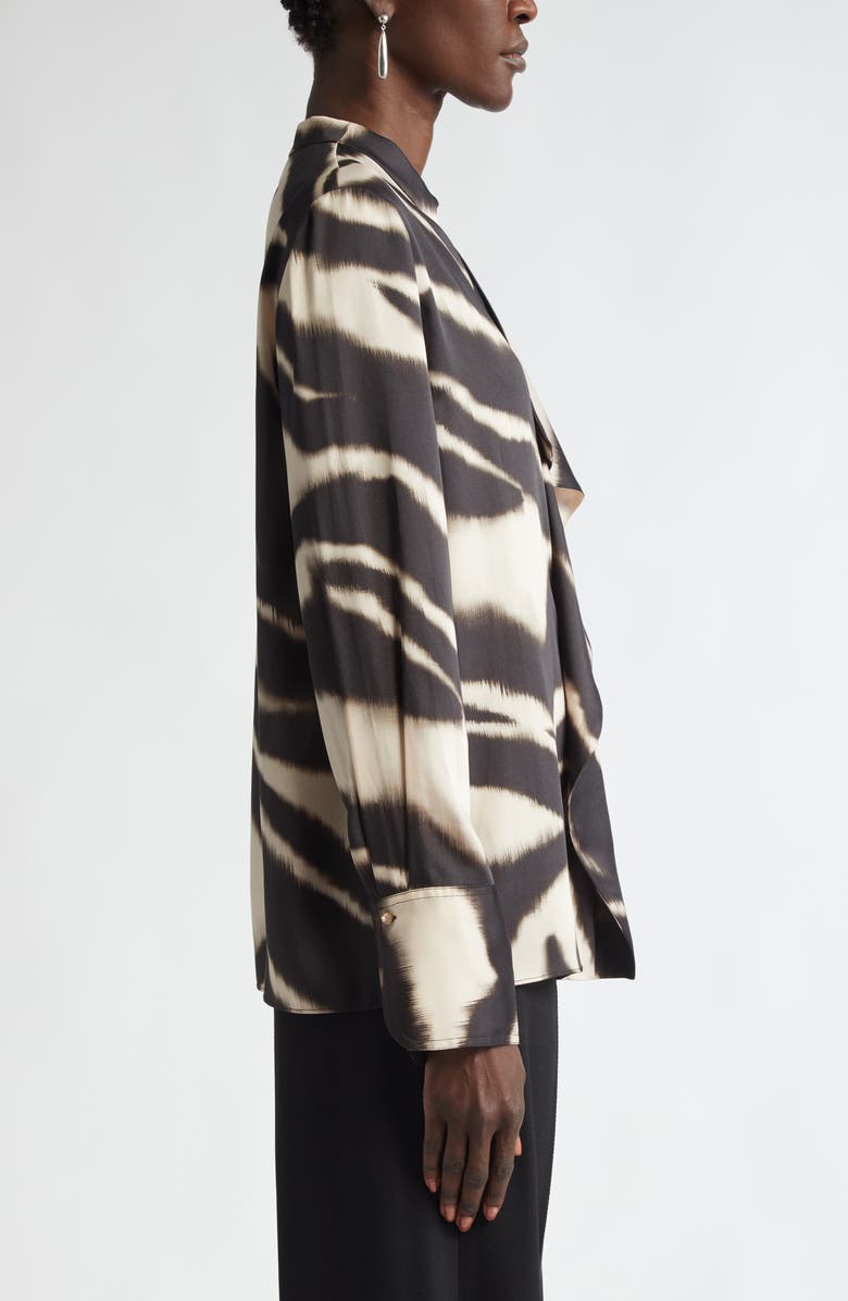 ST. JOHN Zebra Print Ruffle Detail Blouse, Alternate, color, Pink Blush/ Black Multi