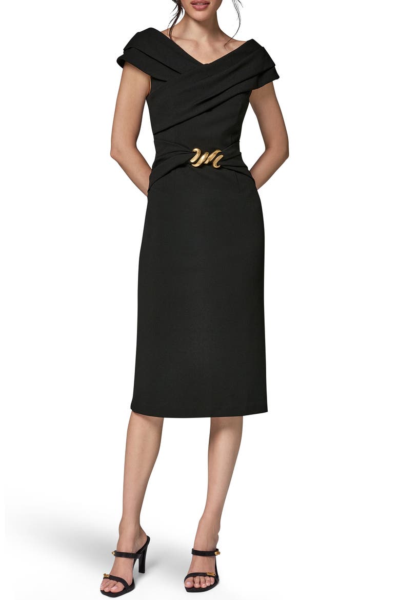 Hardware Waist Sheath Dress, Main, color, BLACK