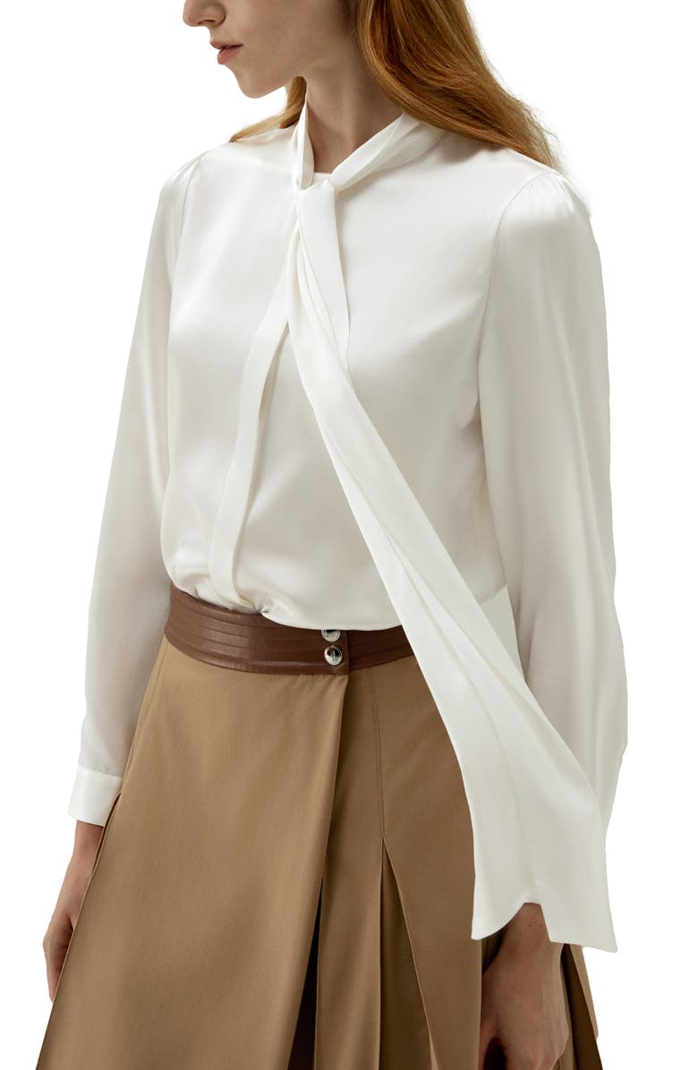 Lilysilk Bow-tie Neck Silk Blouse, Main, color, Natural White