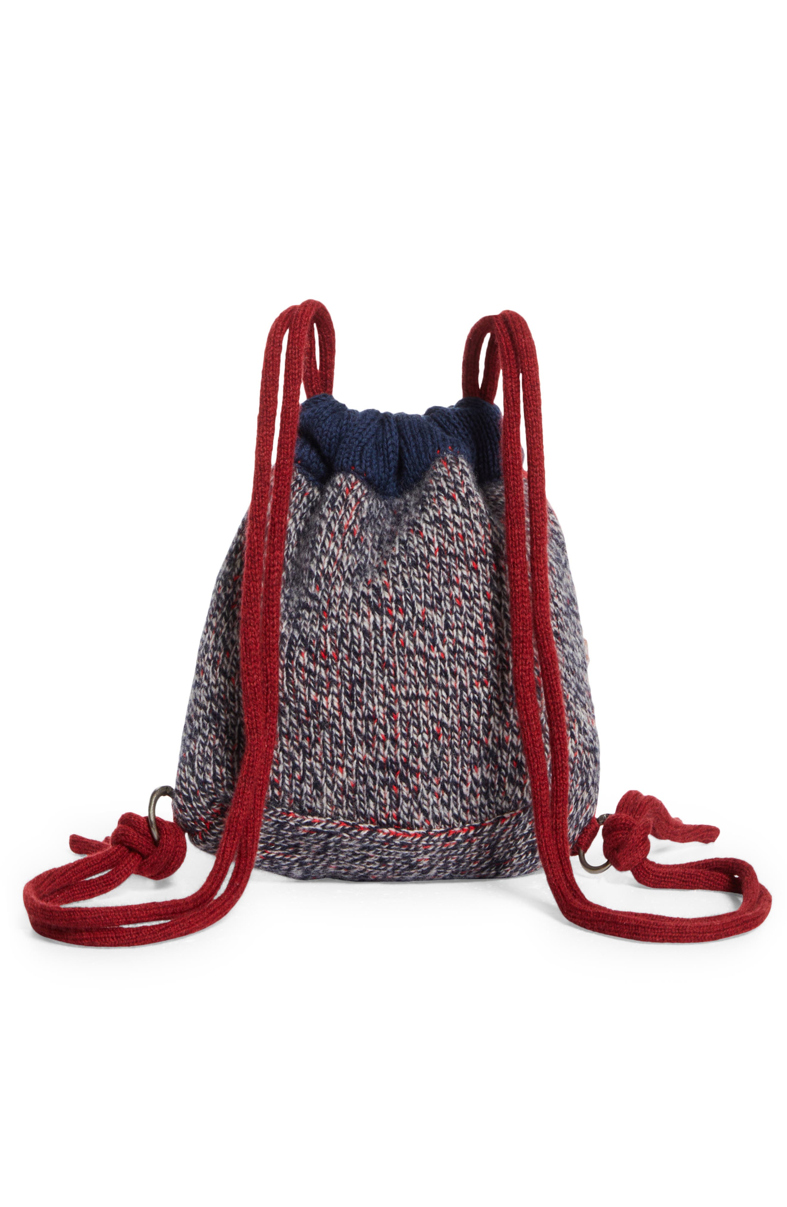 YanYan Plaited Check Mini Drawstring Backpack, Alternate, color, Red/ Navy