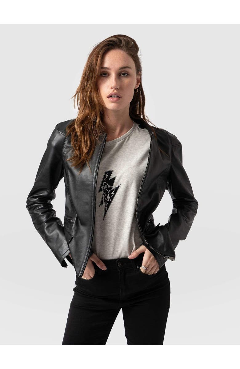 Saint + Sofia Blane Leather Jacket, Alternate, color, Black