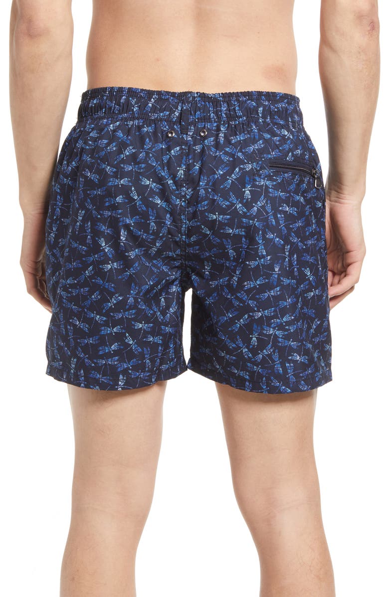 Bugatchi Dragonfly Print Swim Trunks, Alternate, color,